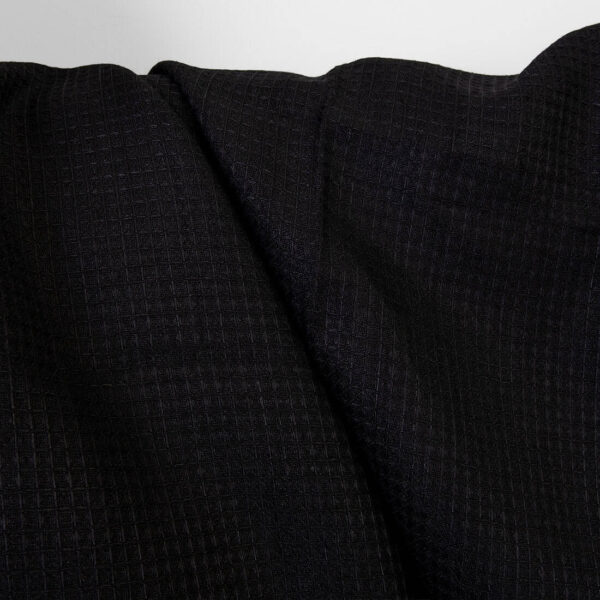 Heavy linen fabric solid black waffle weave