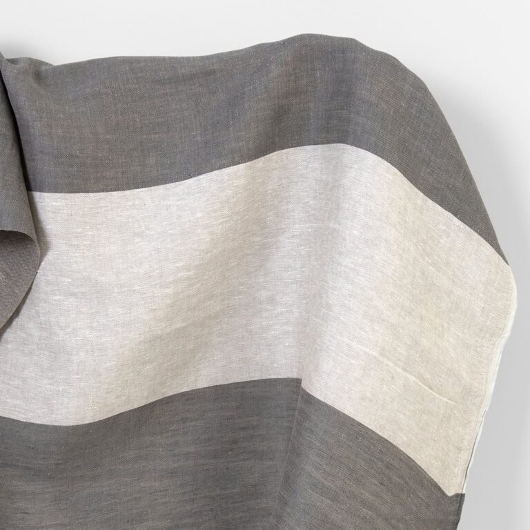 Linen fabric in grey and off-white stripes