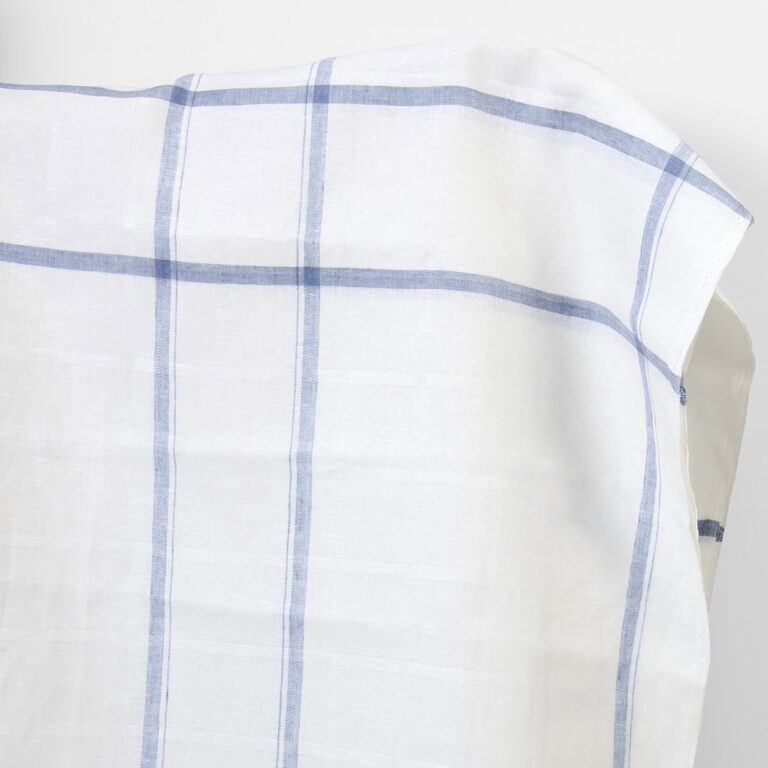 Linen fabric white with blue twill stripes