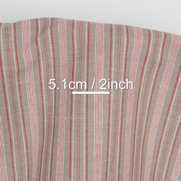 リネンコットン生地 ダークベージュ レッドホワイトストライプ入り - 画像 (4)